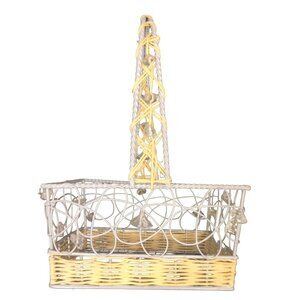 Lavender Silver Beaded Basket Wicker Metal Wire Wedding Shower Easter Boho